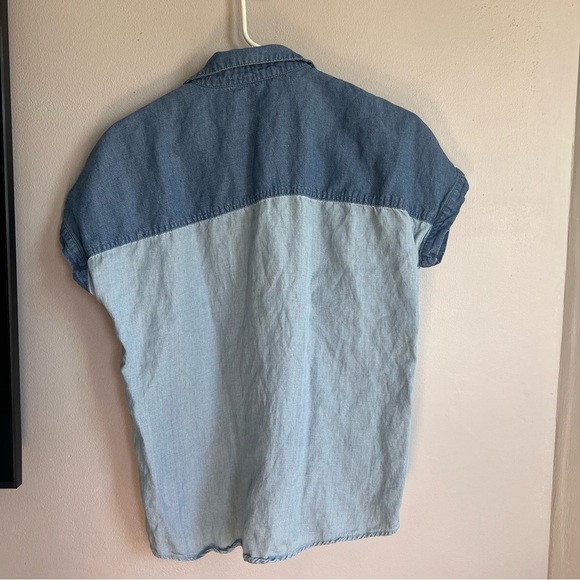 Marine Layer Denim Button Down Short Sleeve Shirt Two Tone Cotton M - Picture 5 of 5